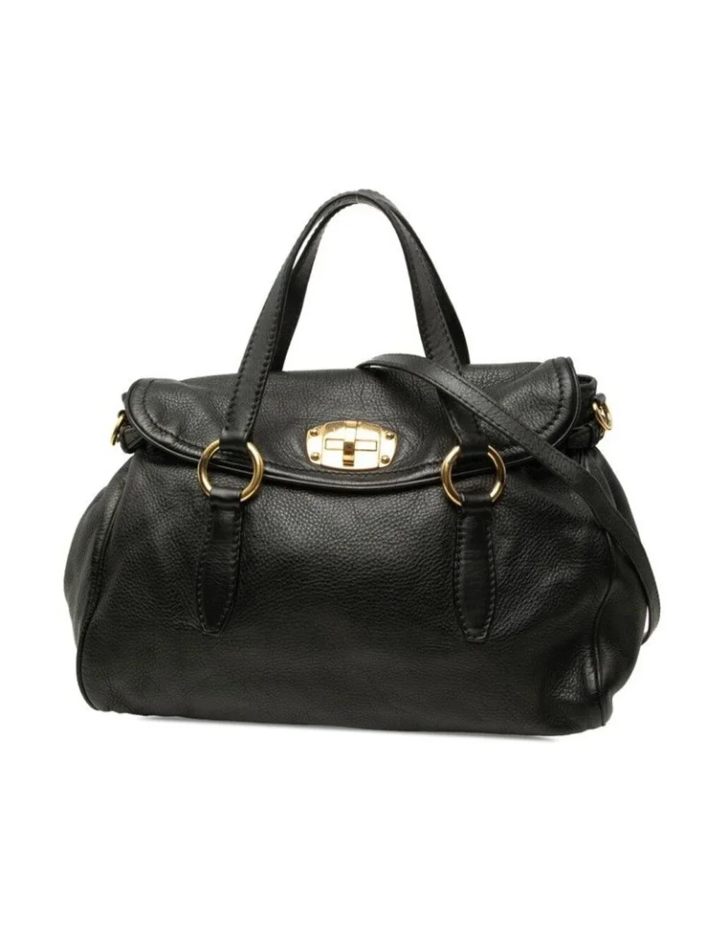 Miu Miu Chain Shoulder Bag 2-Way Black Leather